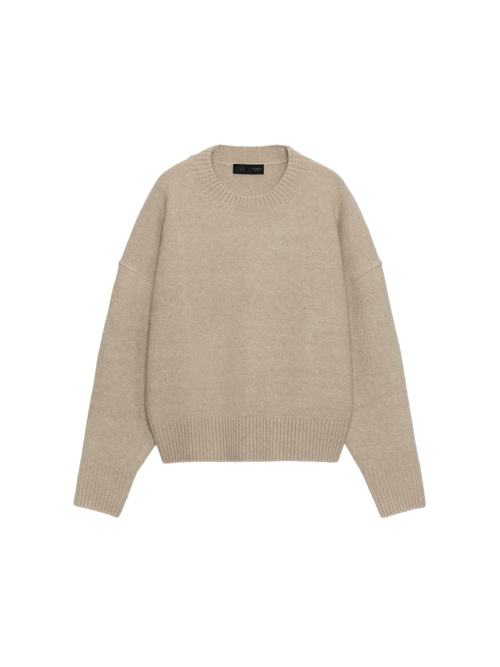 Women's ZARA Small Crewneck Sweater Long Sleeve Knit Pullover Top tan cream